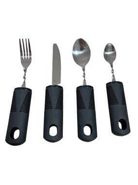 Adaptive Utensil Set Non-Slip Black Handles Parkinson's Arthritis 4 pcs